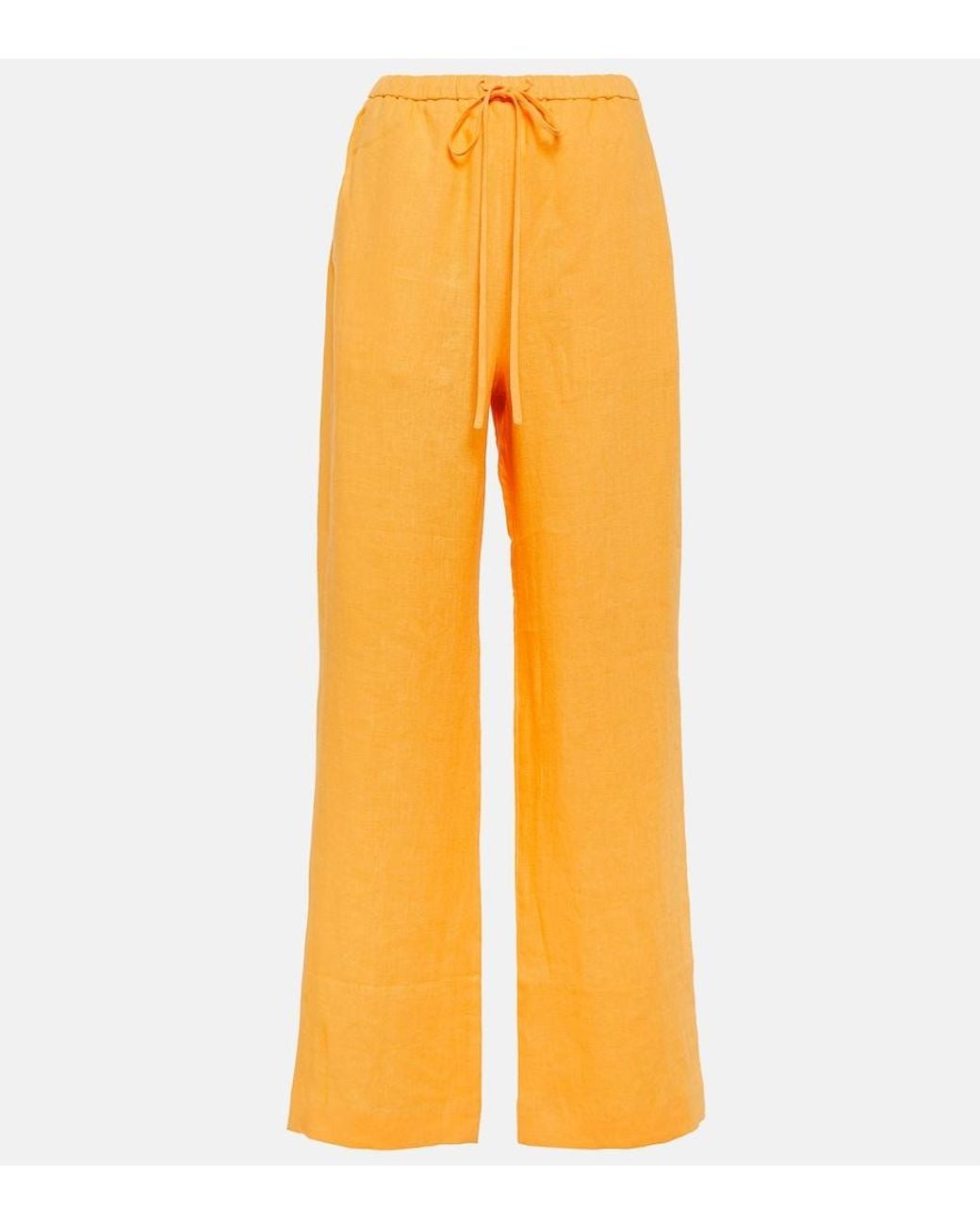 Nanushka Orange Straight-Leg Linen Pants