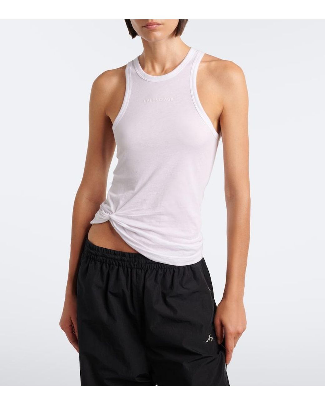 Balenciaga White Logo Gathered Cotton Jersey Tank Top