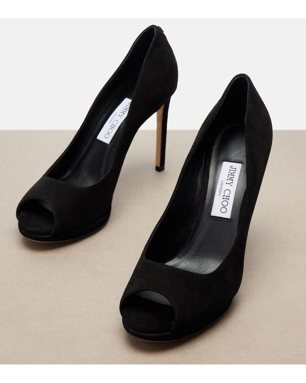 Jimmy Choo Black Riya Suede Peep-Toe Pumps