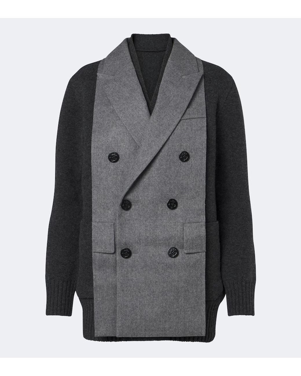 Sacai Gray Layered Wool-Blend Cardigan