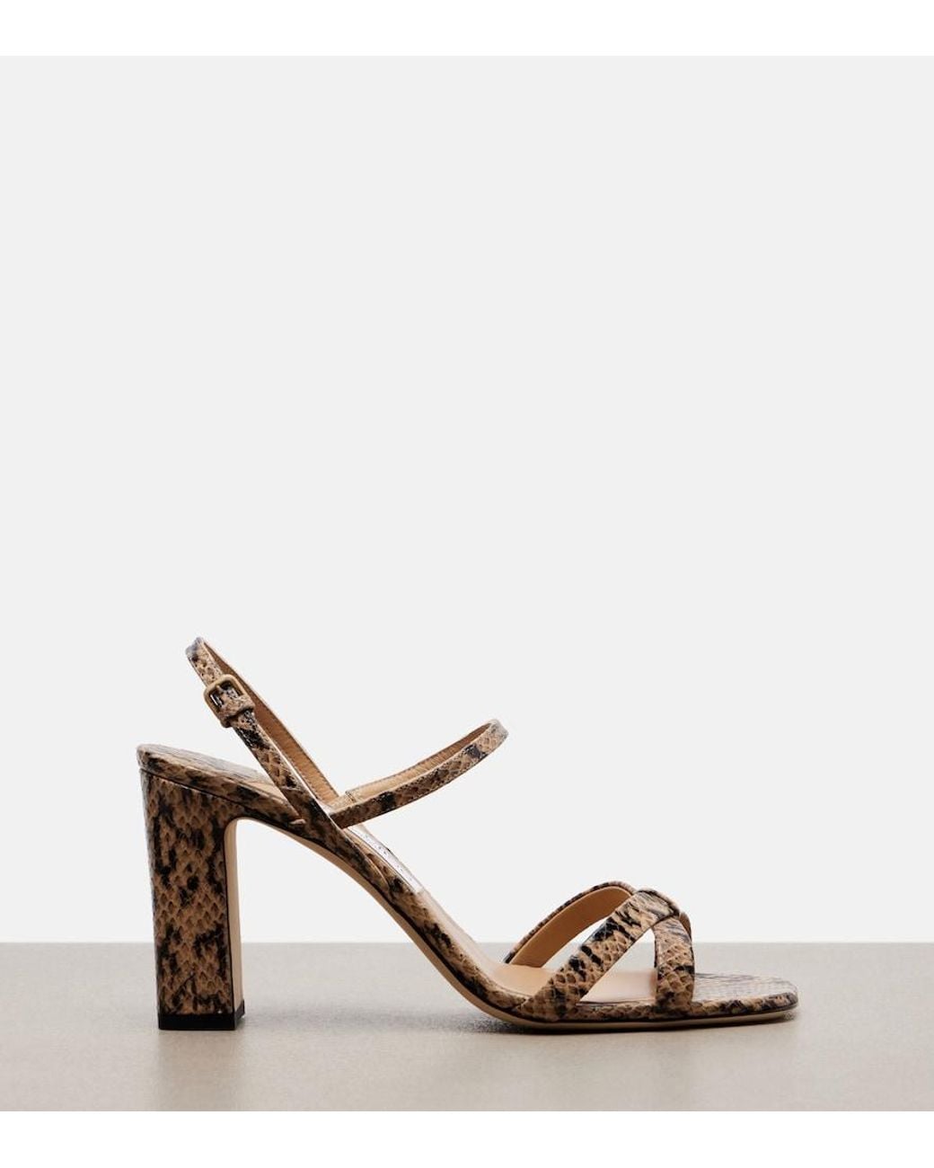 Jimmy Choo Metallic Elsy Snake-Effect Leather Slingback Sandals