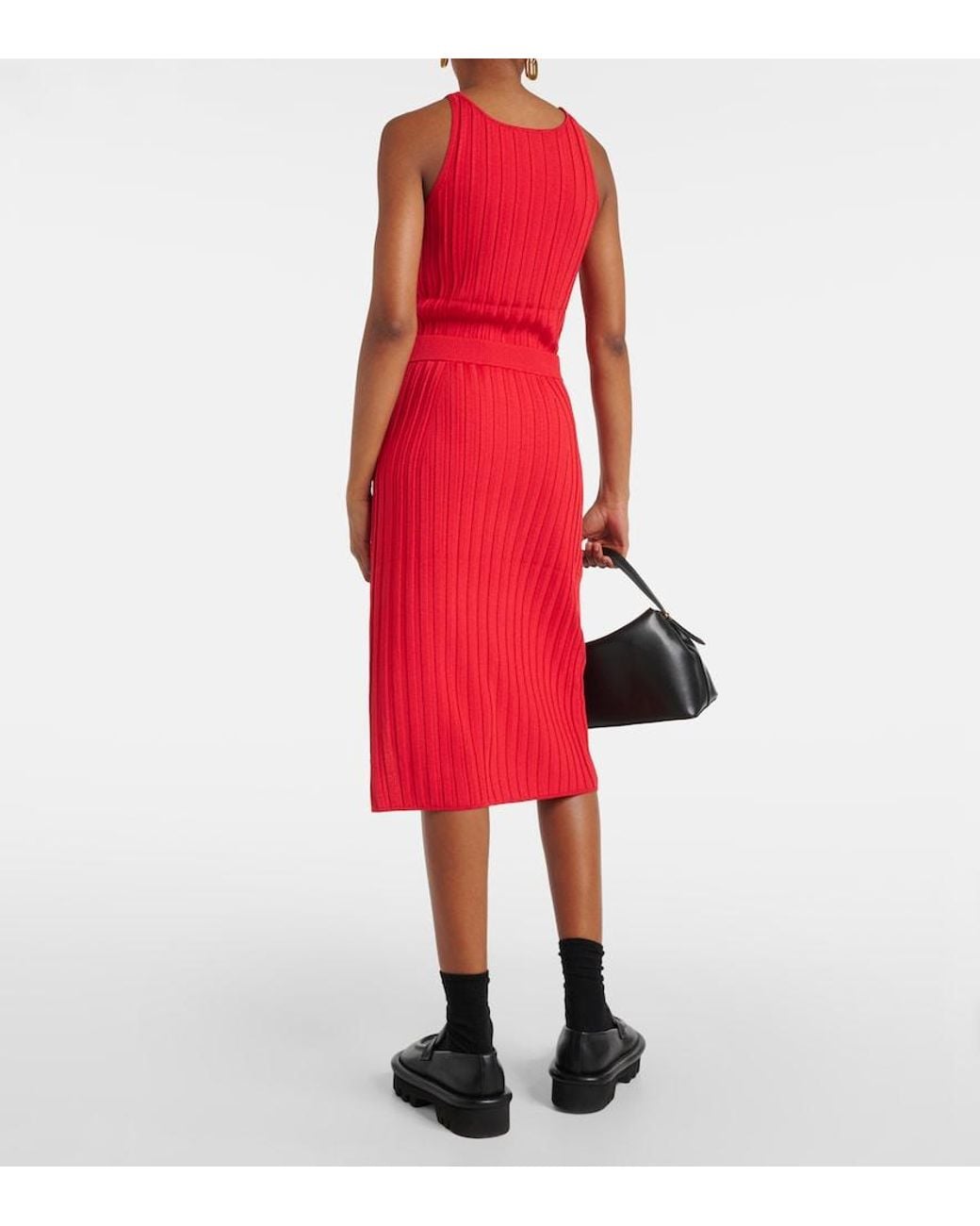 Joseph Red Ribbed-Knit Midi Skirt