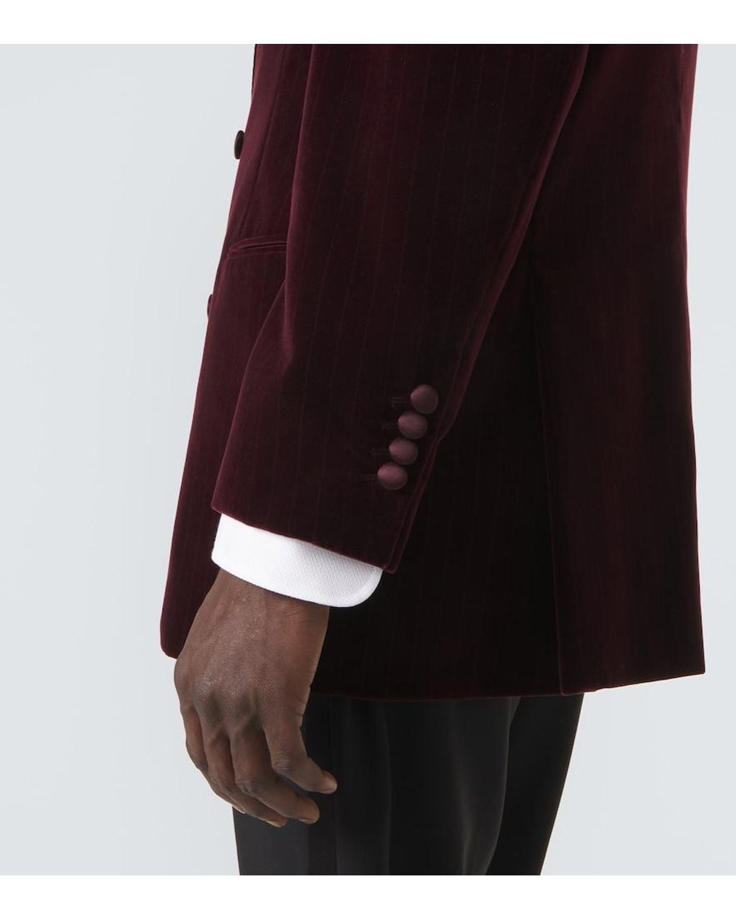 Brunello Cucinelli Red Pinstripe Cotton Velvet Double-Breasted Blazer for men