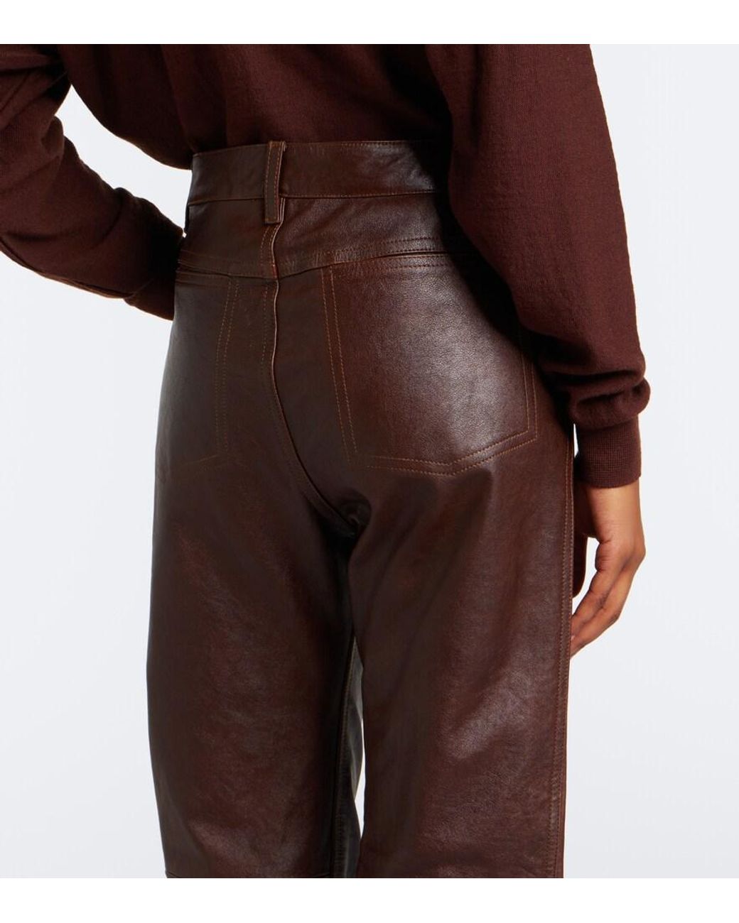 Lemaire Brown Leather Straight Pants