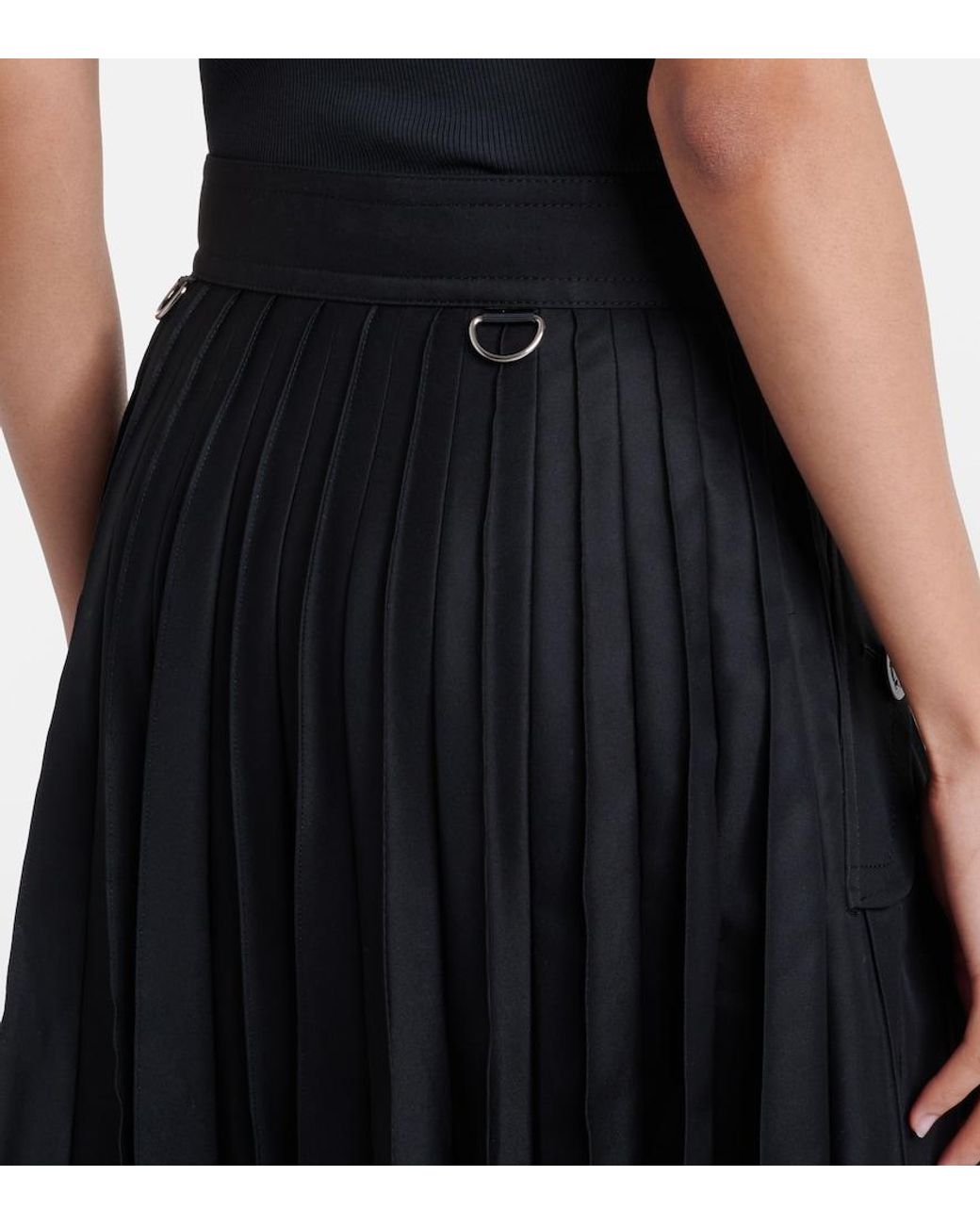 Sacai Black Belted Cotton-Blend Gabardine Midi Skirt