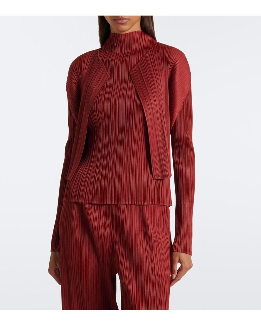 Pleats Please Issey Miyake Red Monthly Colors: September Pleated Cardigan
