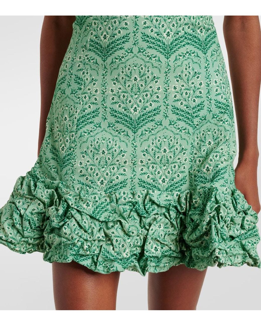 Agua Bendita Green Jardin Ruffled Cotton-Blend Poplin Minidress
