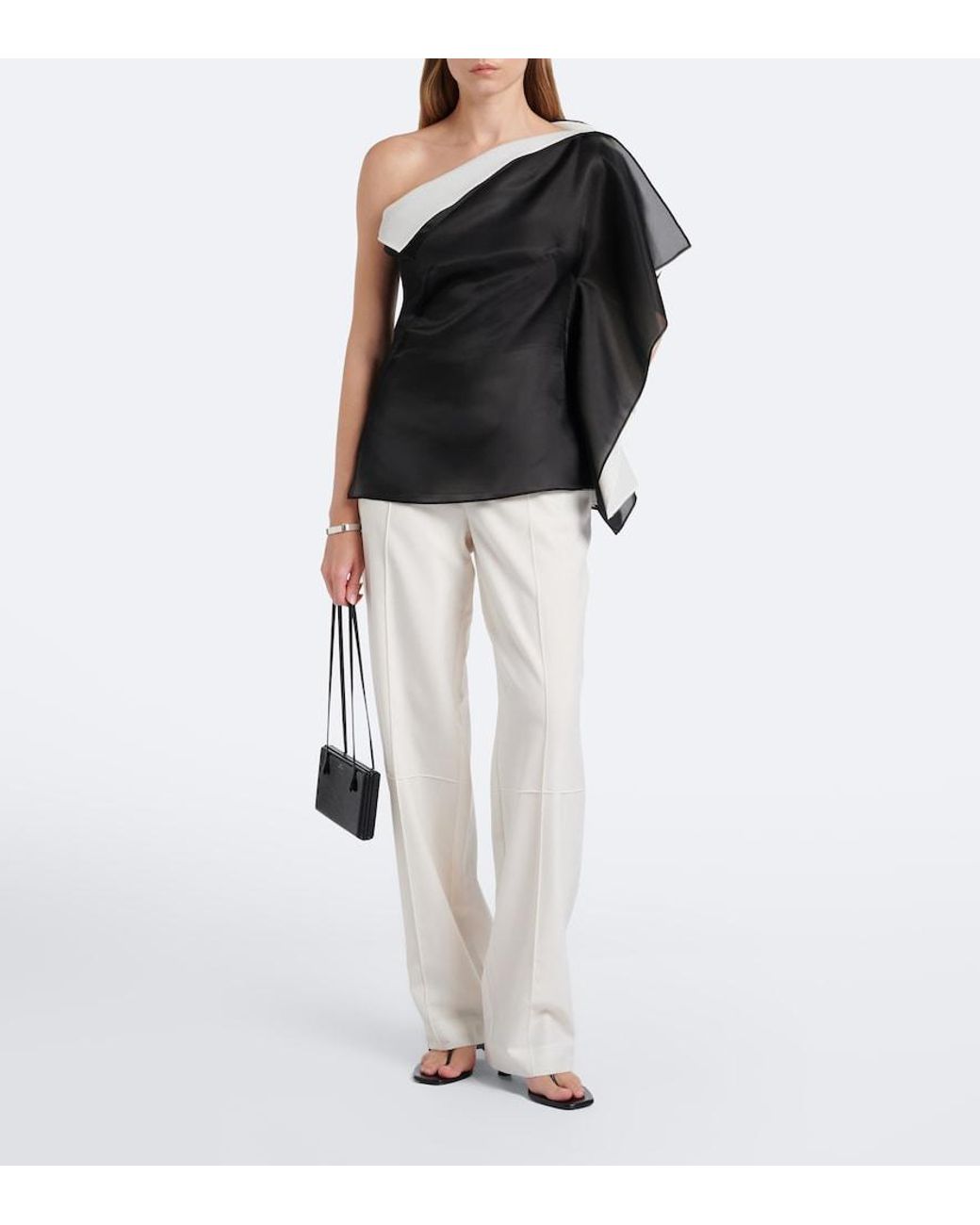Rohe Black Draped One-Shoulder Silk Top