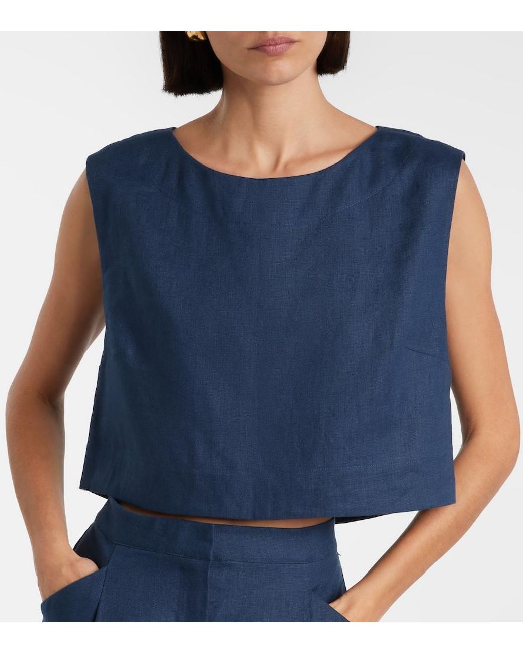 Posse Blue Martina Linen Crop Top