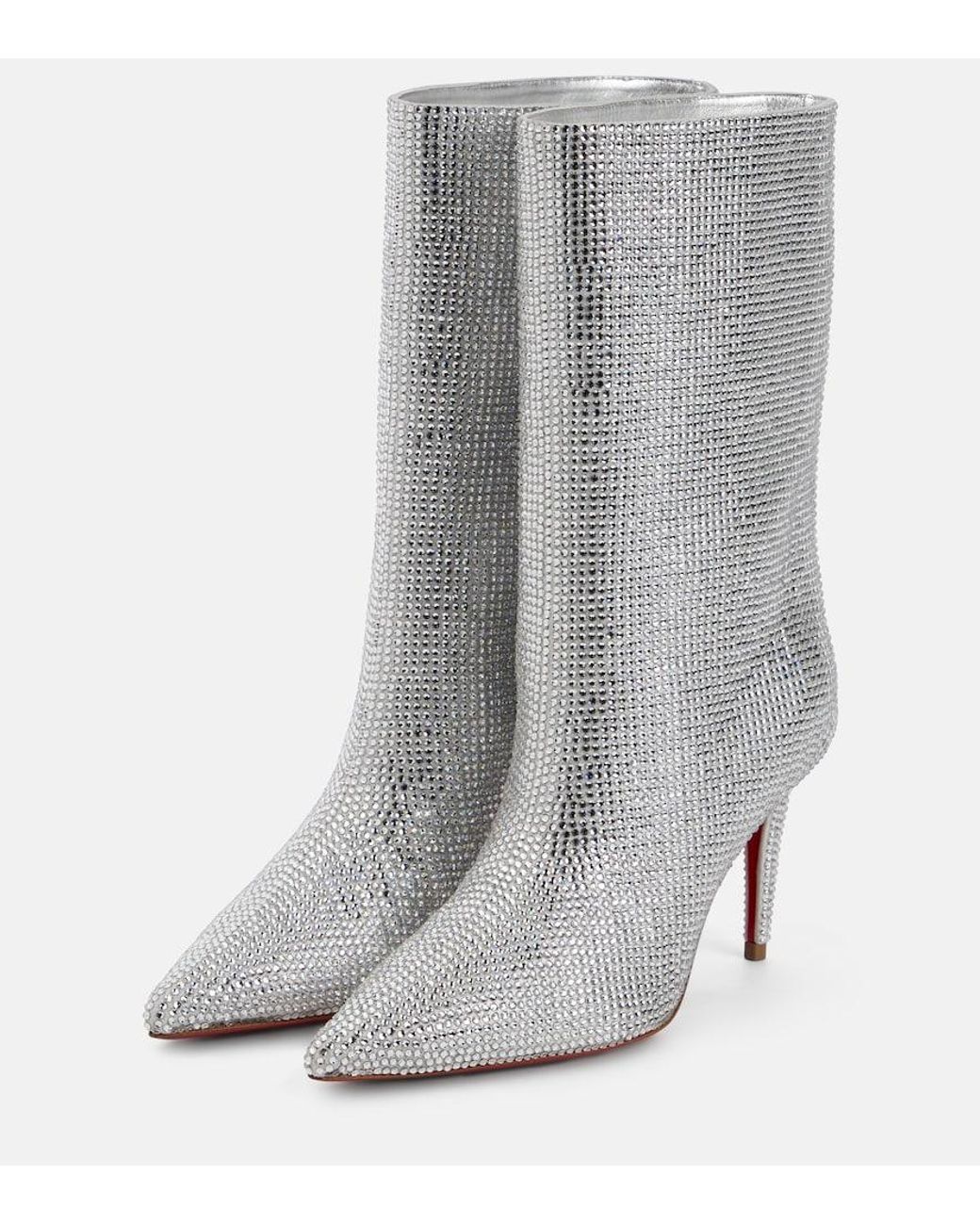 Christian Louboutin Gray Astrilarge Crystal-embellished Boots 85
