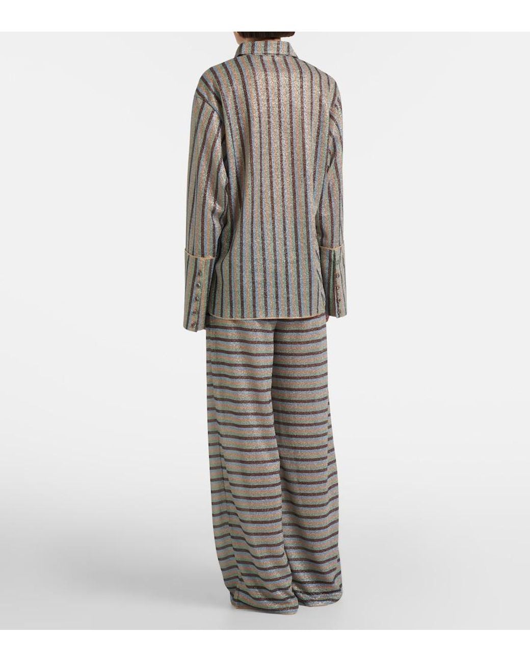 Oseree Gray Lumiere Striped Wide-Leg Pants