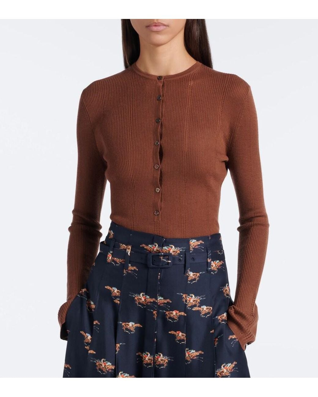 Gabriela Hearst Brown Olea Pointelle Wool Henley Shirt