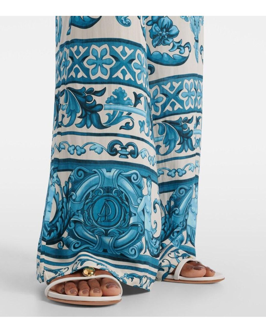 Adriana Degreas Blue Printed Wide-Leg Pants