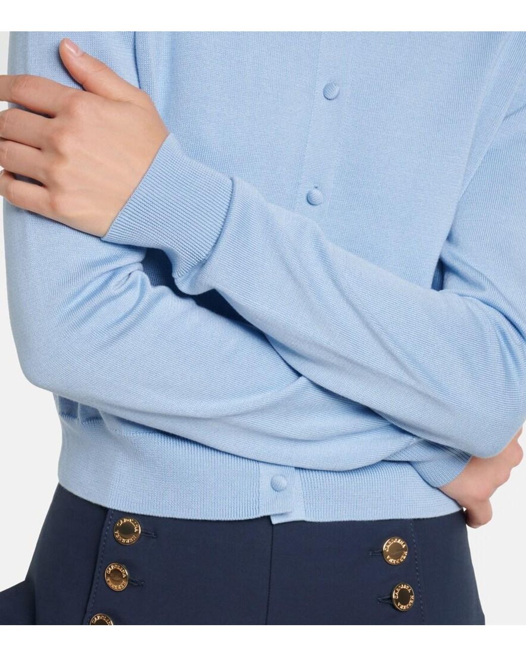 Carolina Herrera Blue Cropped Silk And Cotton Cardigan