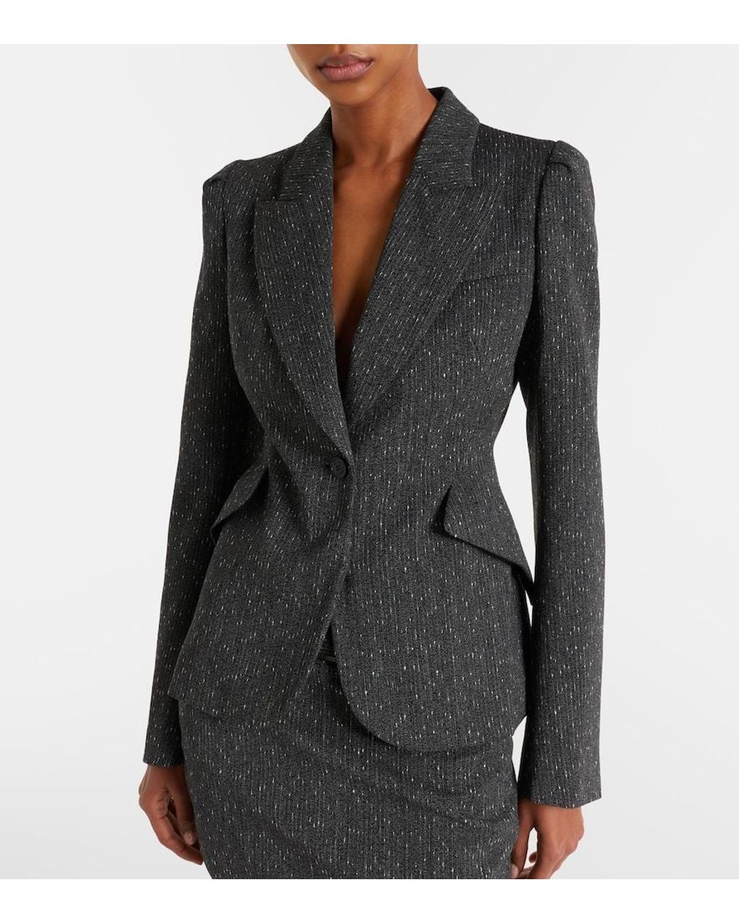 McQueen Black Pinstripe Wool Blazer