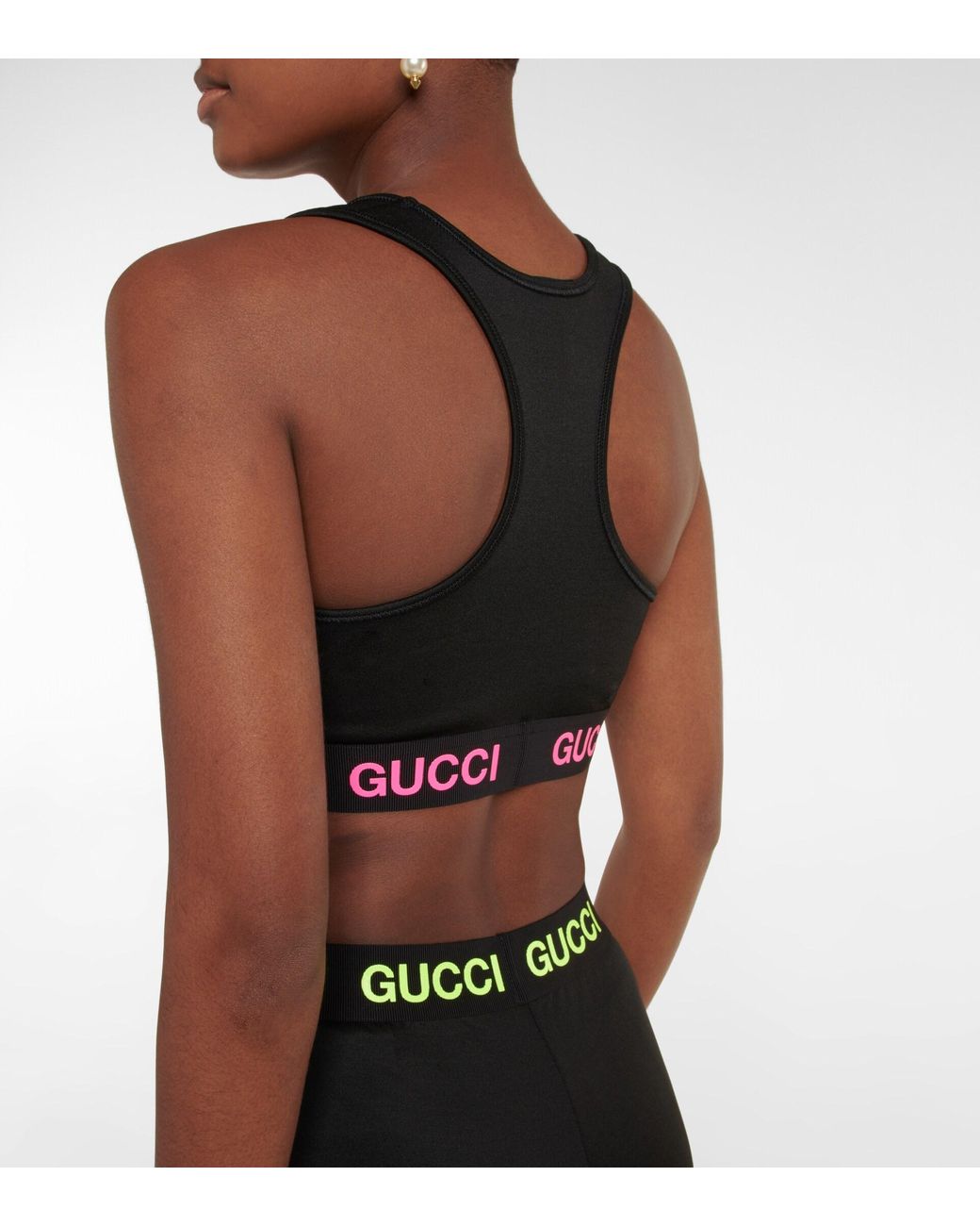 Gucci Women's Black Logo Racerback Sports Bra