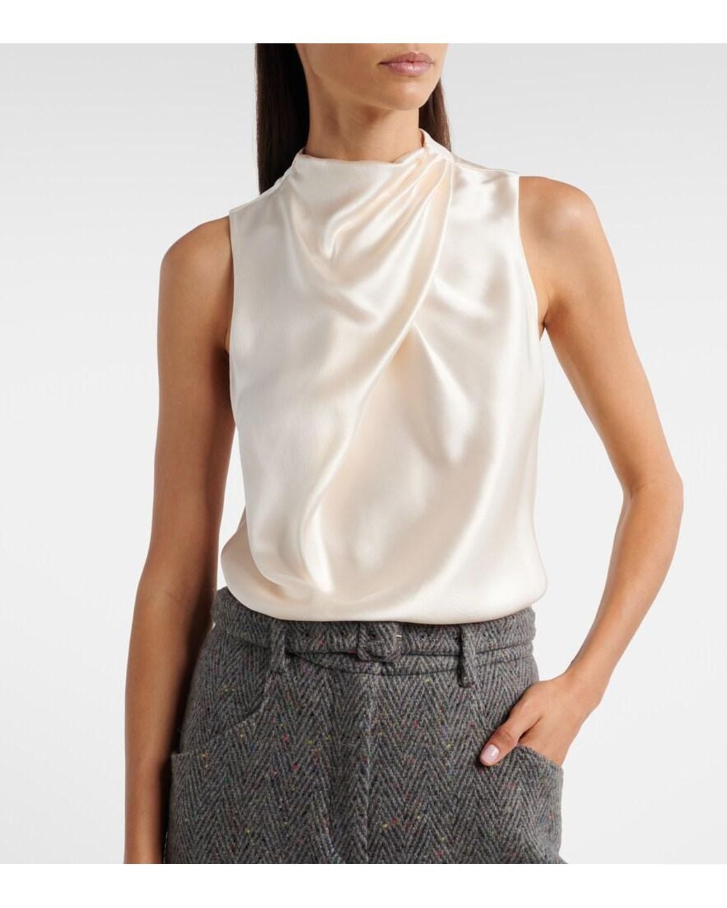 Gabriela Hearst White Melina Draped Silk Satin Top