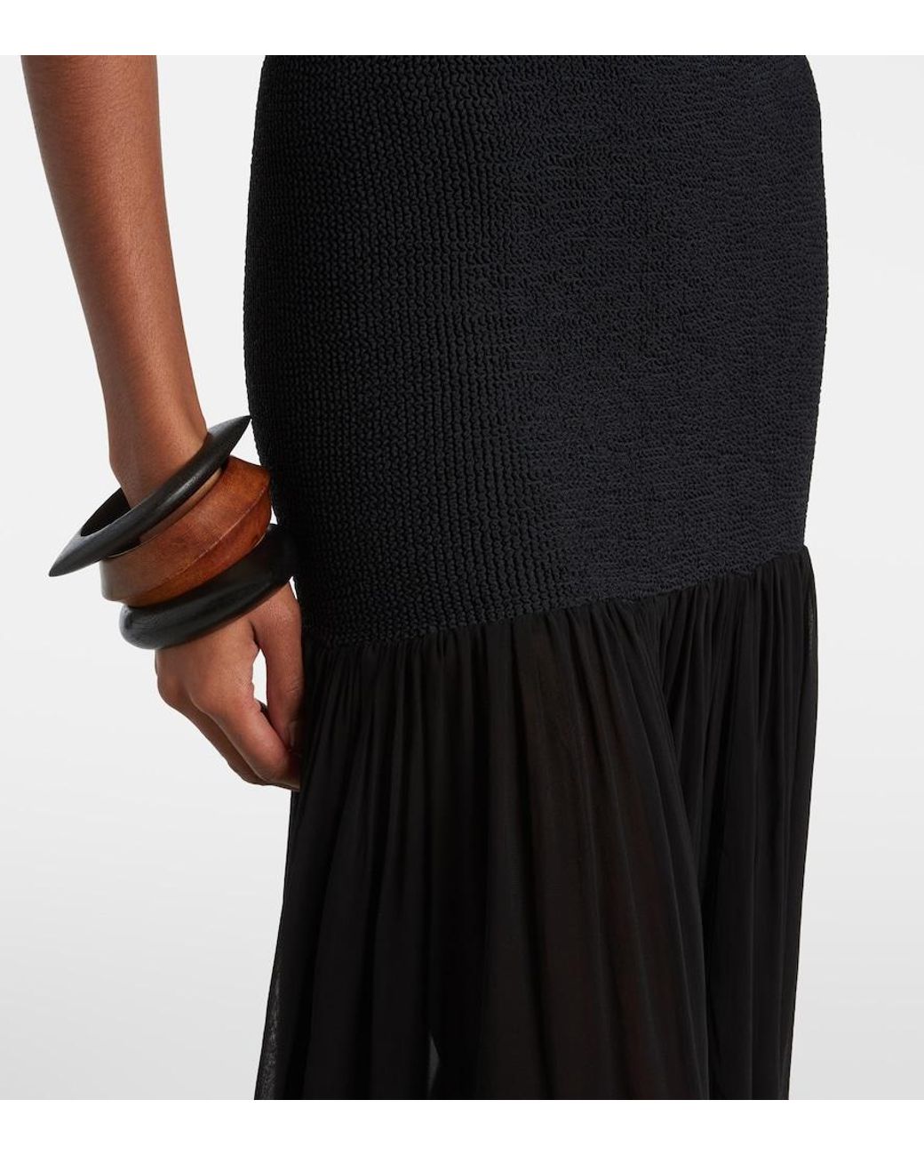 Hunza G Black Hybrid Plisse Maxi Dress
