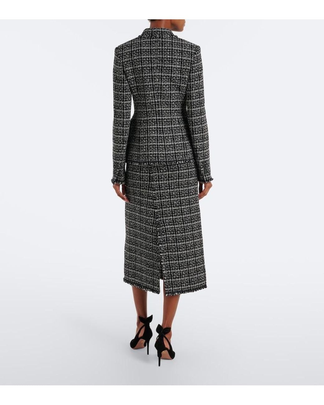 Erdem Black Checked Cotton-Blend Tweed Pencil Skirt