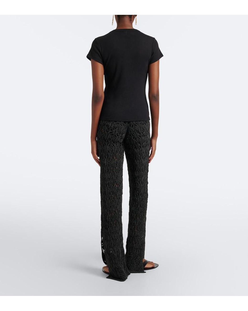 Alanui Black Time To Shine Open-Knit Wide-Leg Pants