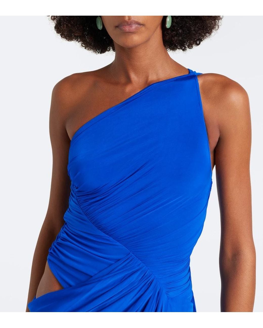 Alex Perry Blue Ruched One-Shoulder Jersey Gown