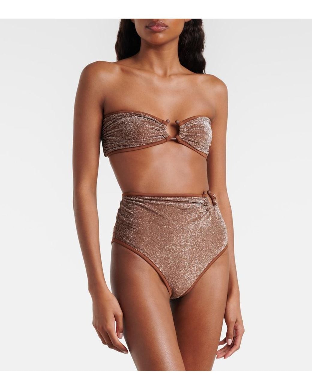 Johanna Ortiz Brown Lame Bikini Top