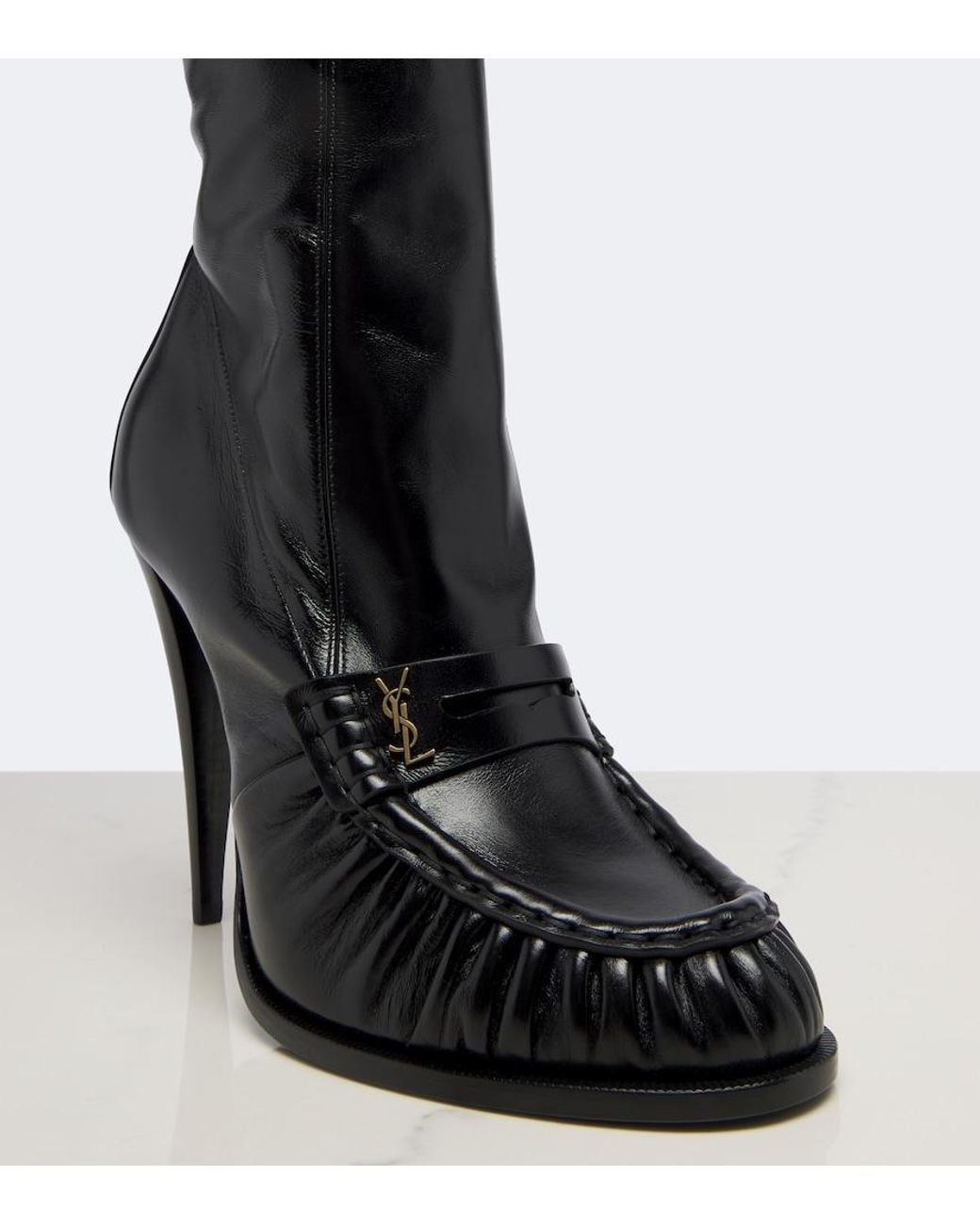 Saint Laurent Black Le Loafer Leather Knee-High Boots