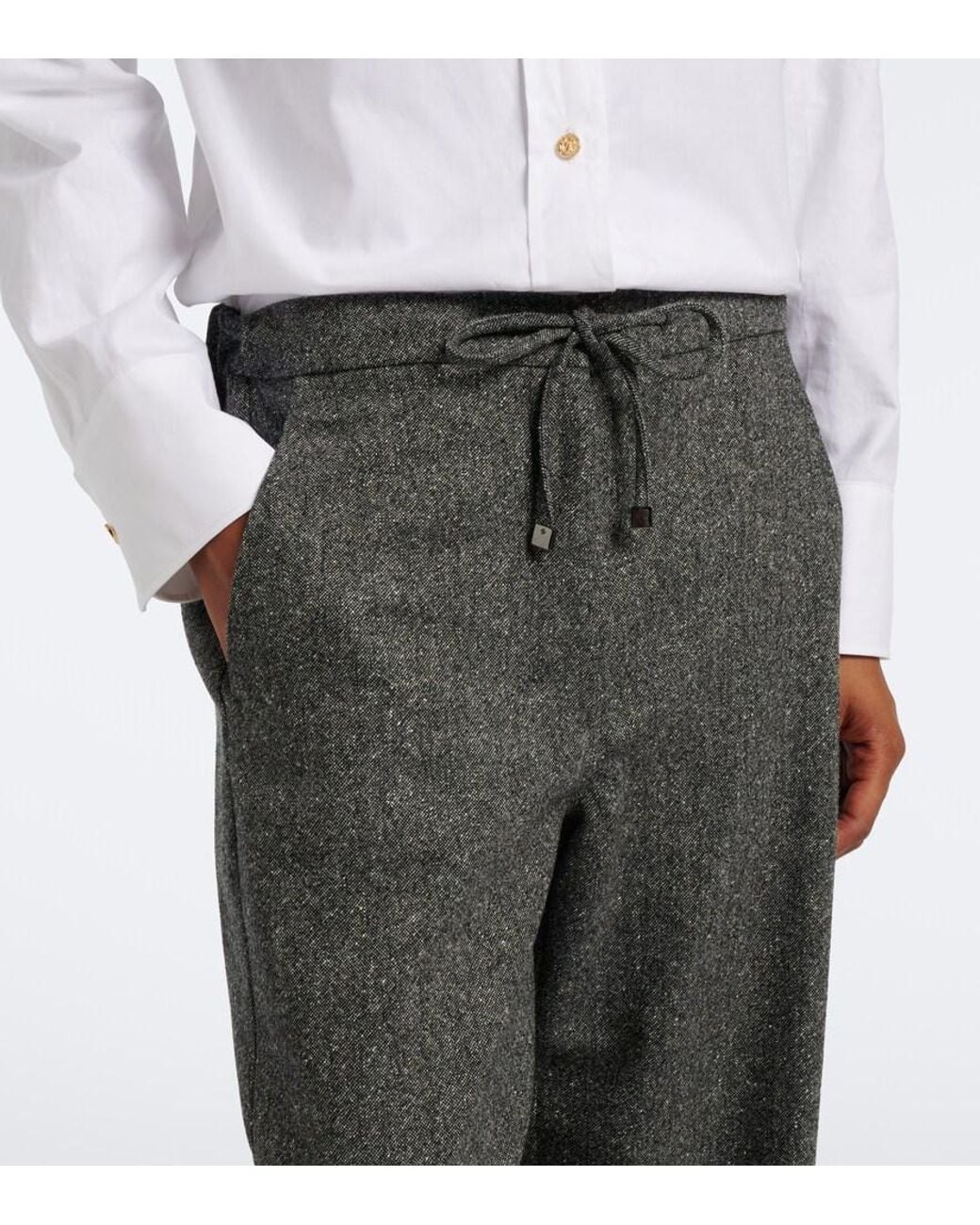 Max Mara Gray Wool And Silk-Blend Flannel Wide-Leg Pants