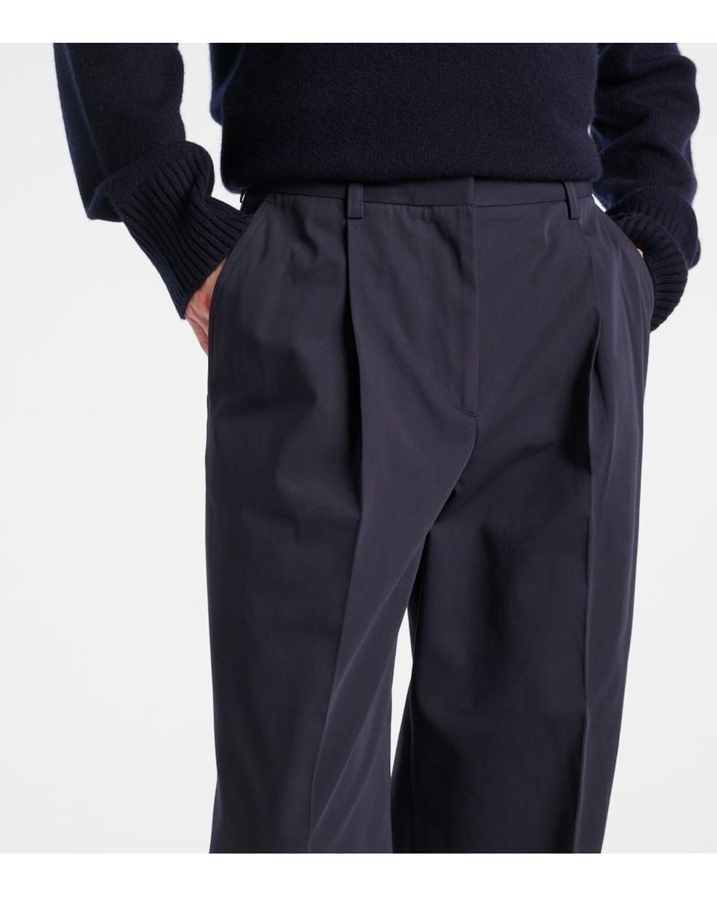 Totême Blue High-Rise Cotton Straight Pants