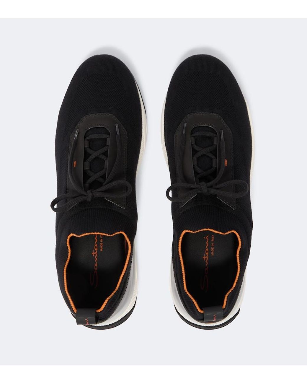 Santoni Black Leather-Trimmed Knitted Sneakers for men