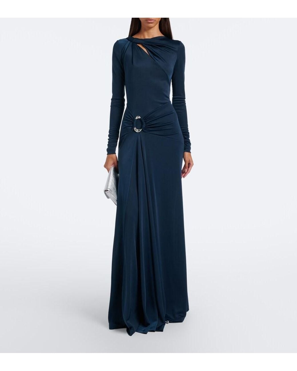 Rebecca Vallance Blue Kiana Draped Gathered Jersey Gown