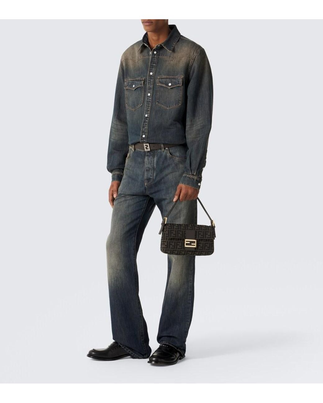 Fendi Black Baguette 26424 Jacquard Shoulder Bag for men