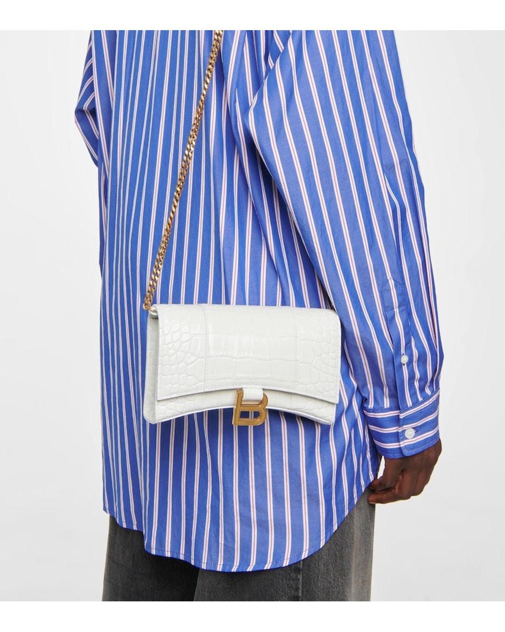 Balenciaga White Hourglass Leather Wallet On Chain