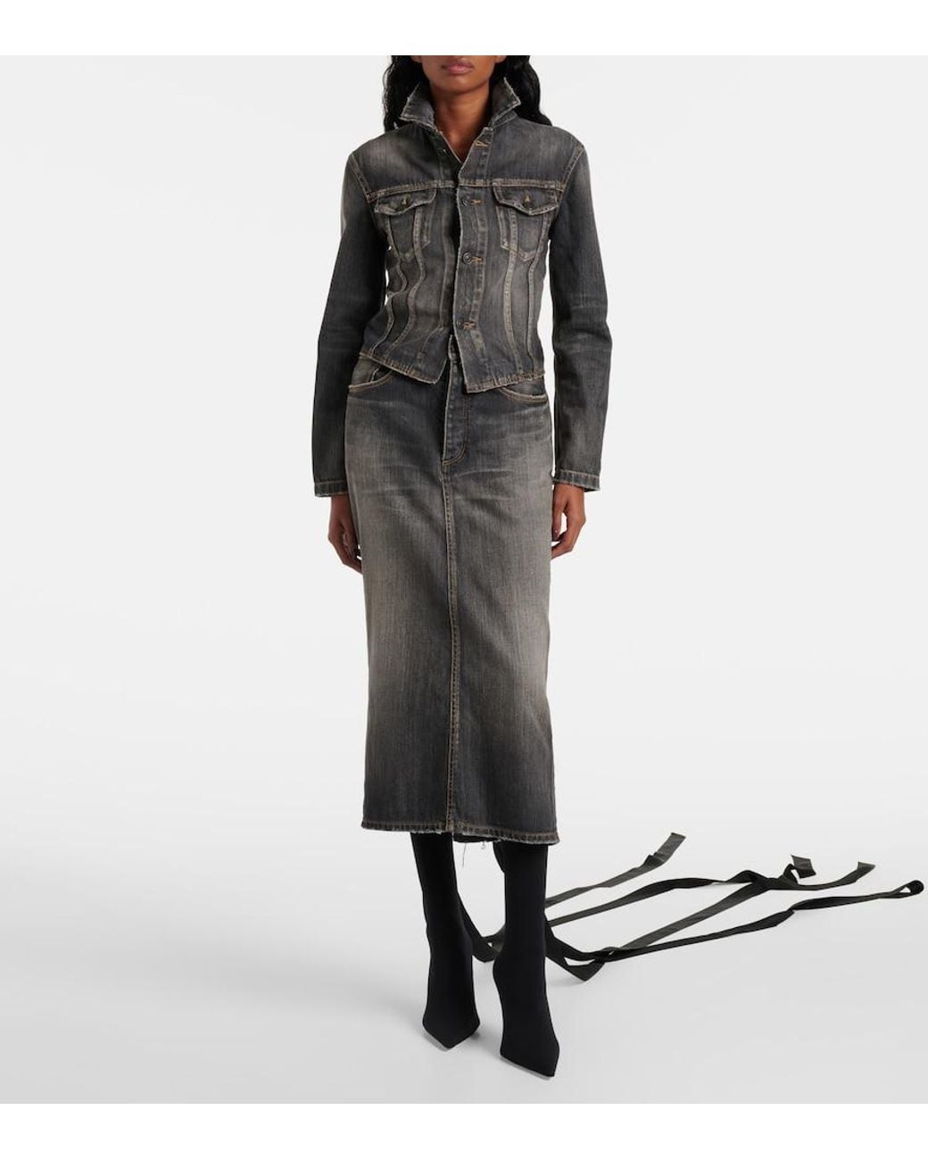 Balenciaga Gray Lace-Up Denim Jacket