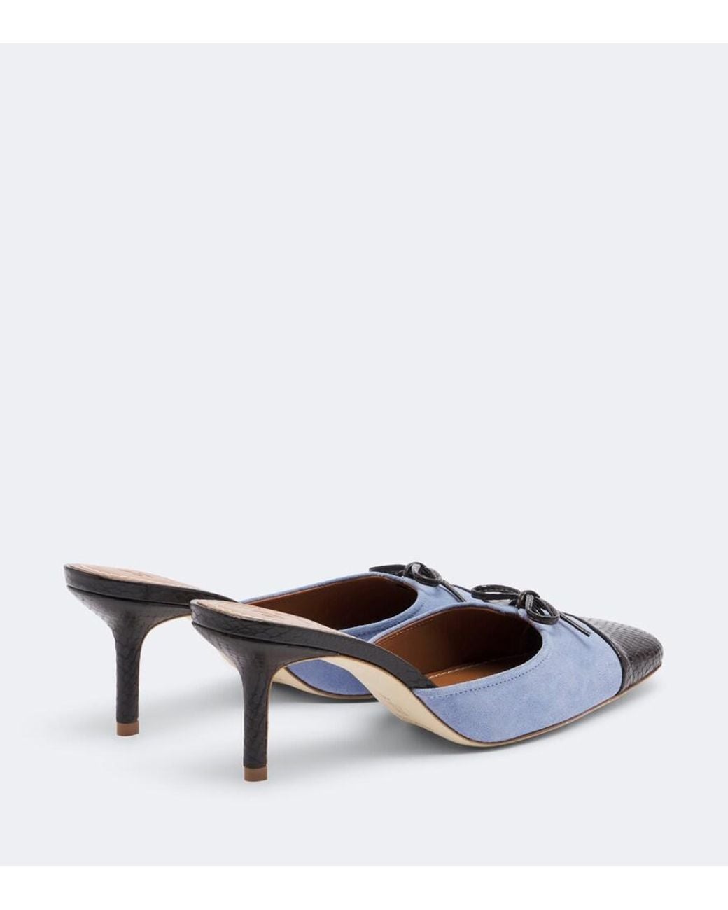 Staud Blue Faye Leather-Trimmed Suede Mules
