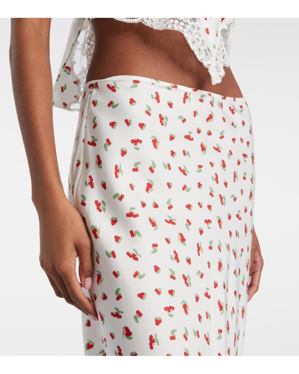 Posse White Fae Lace-Trimmed Printed Midi Skirt
