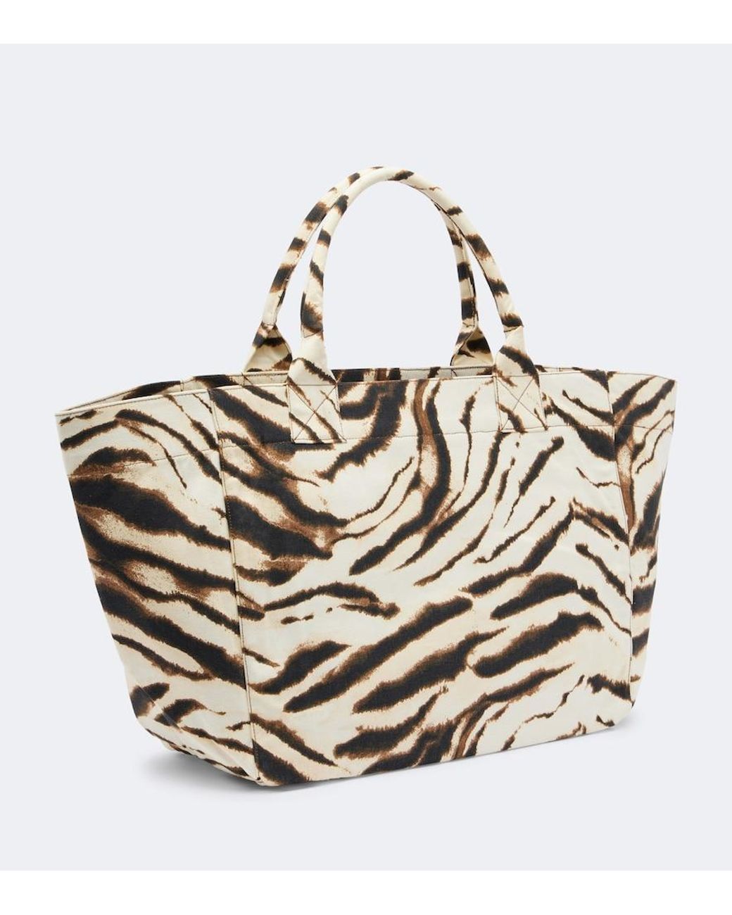 Ganni Metallic Large Zebra-Print Canvas Tote Bag