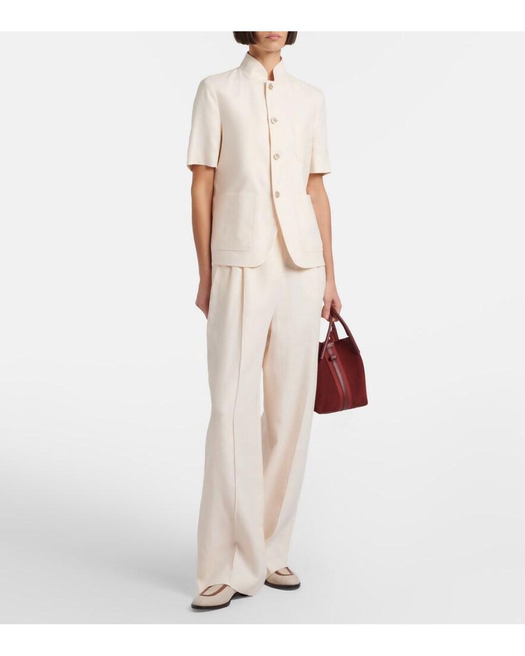 Loro Piana White Lodger Linen And Wool Wide-Leg Pants