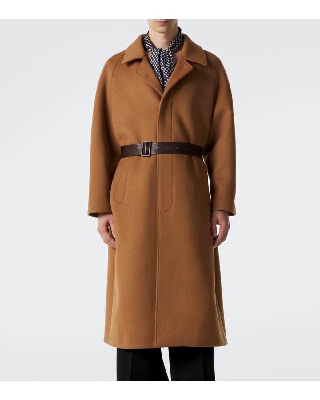Saint Laurent Brown Belted Wool Overcoat for men