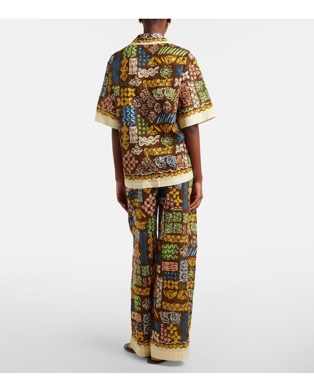 ALÉMAIS Green Minnie Printed Cotton Wide-Leg Pants