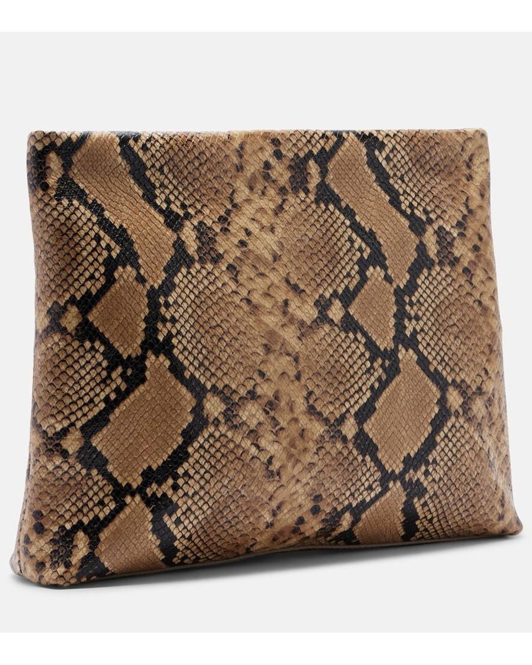 Nili Lotan Brown Jerry Small Snake-Print Leather Clutch