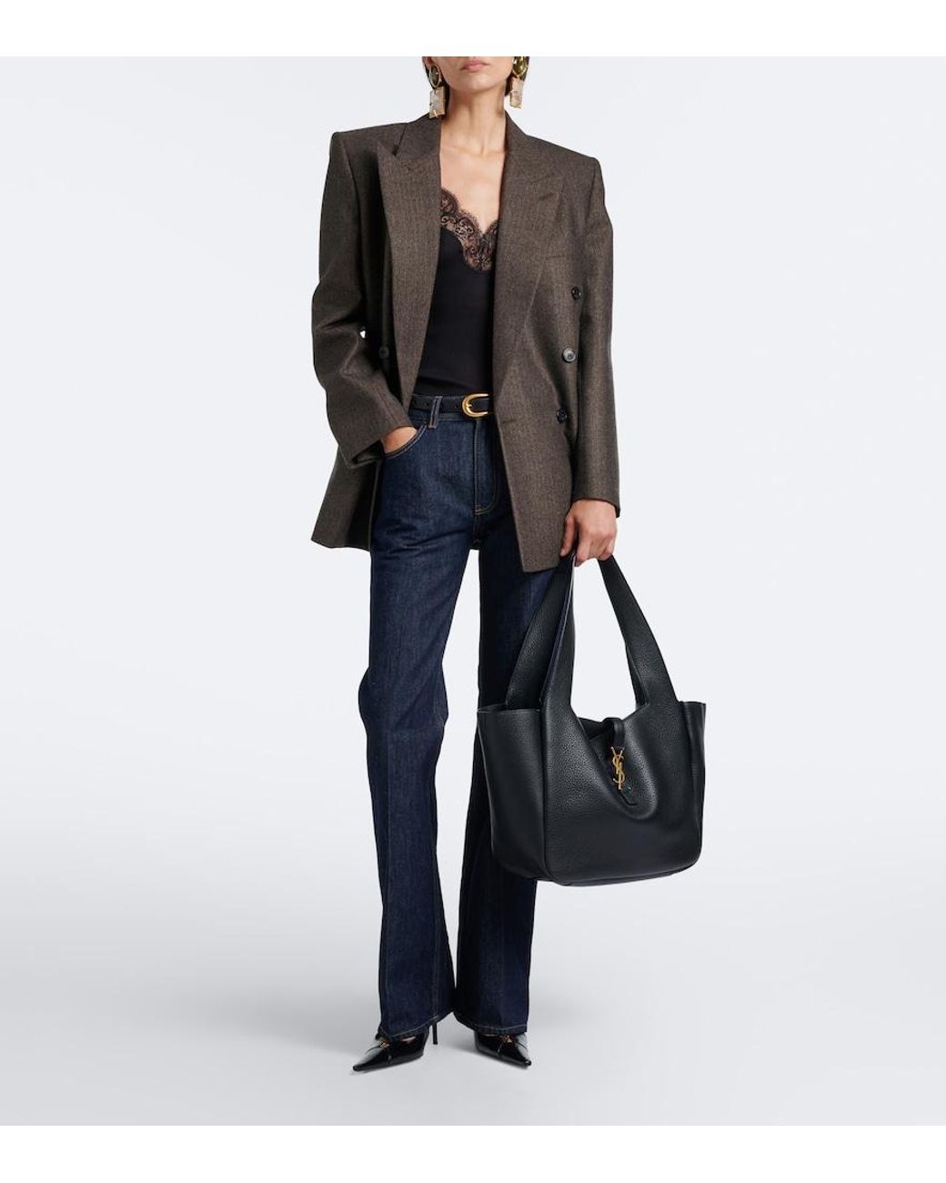 Saint Laurent Black Le 5 A 7 Bea Leather Tote Bag