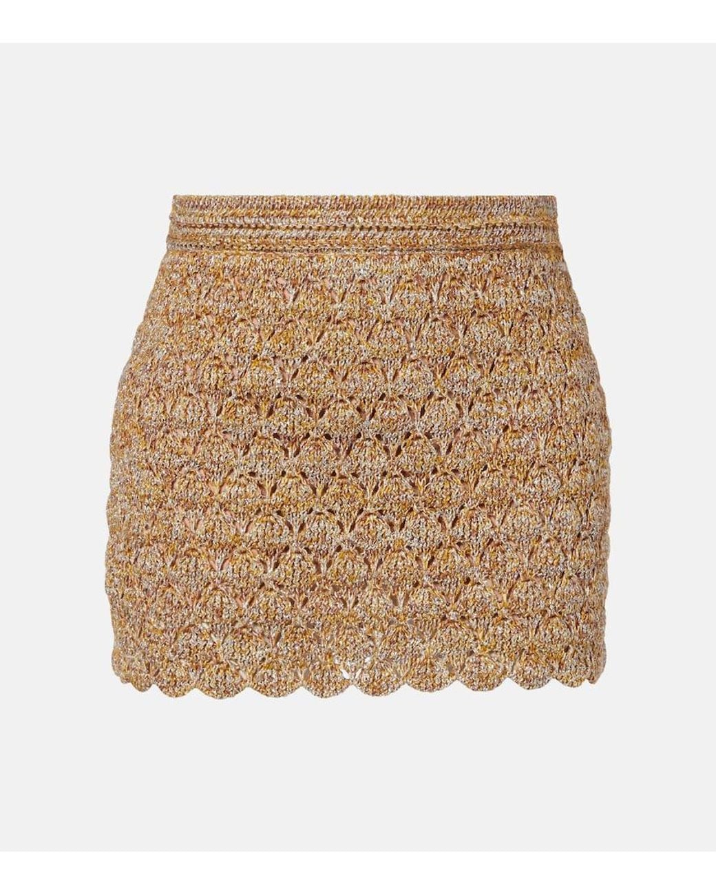 Valentino Natural Open-Knit Linen-Blend Lame Miniskirt