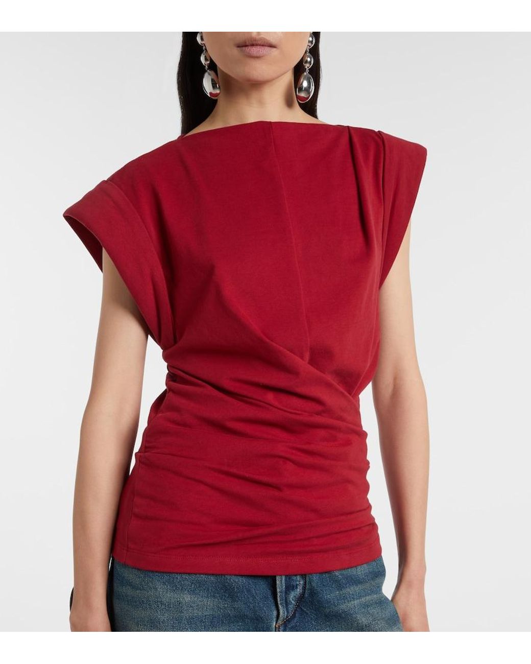 Isabel Marant Red Draped Cotton Jersey Top