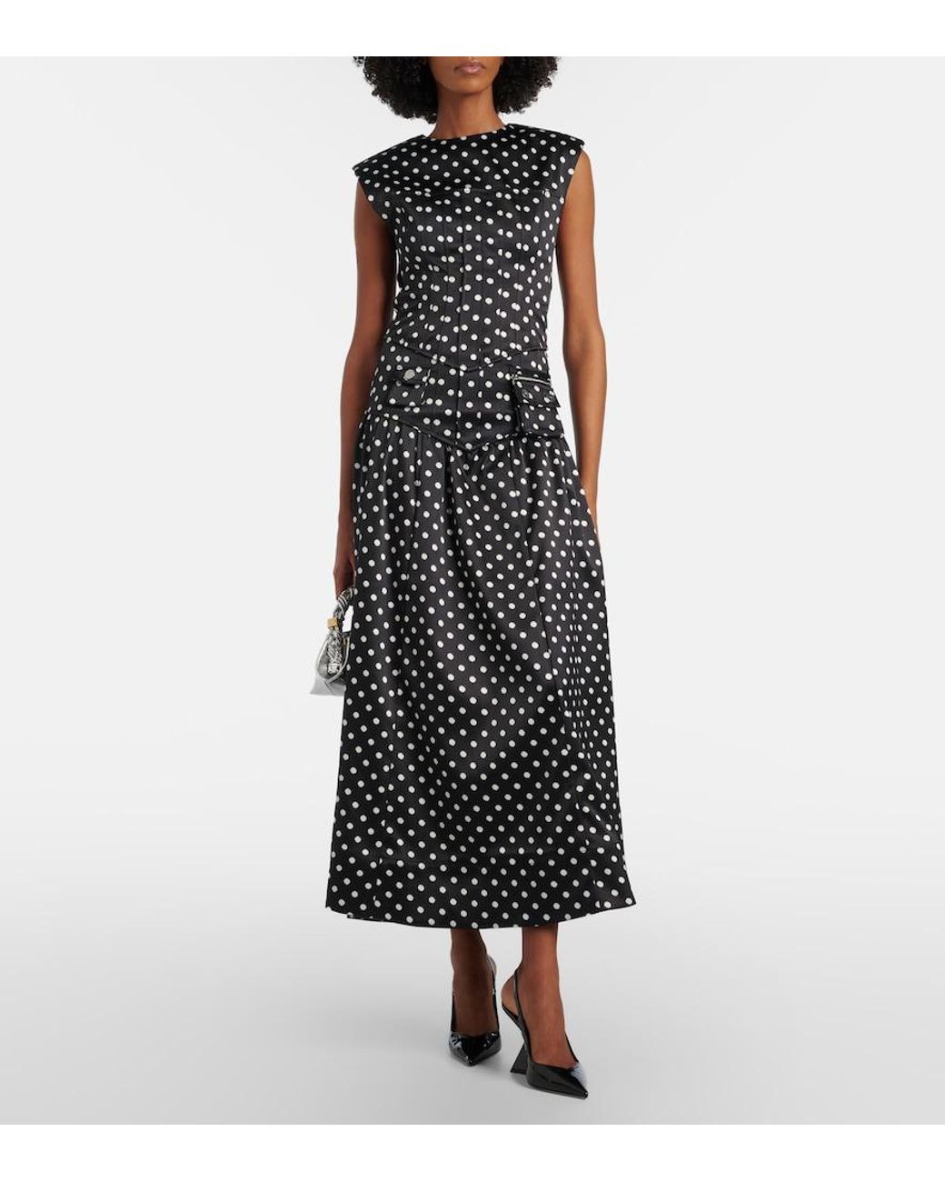 Jupe Longue En Satin A Pois Ganni en coloris Black