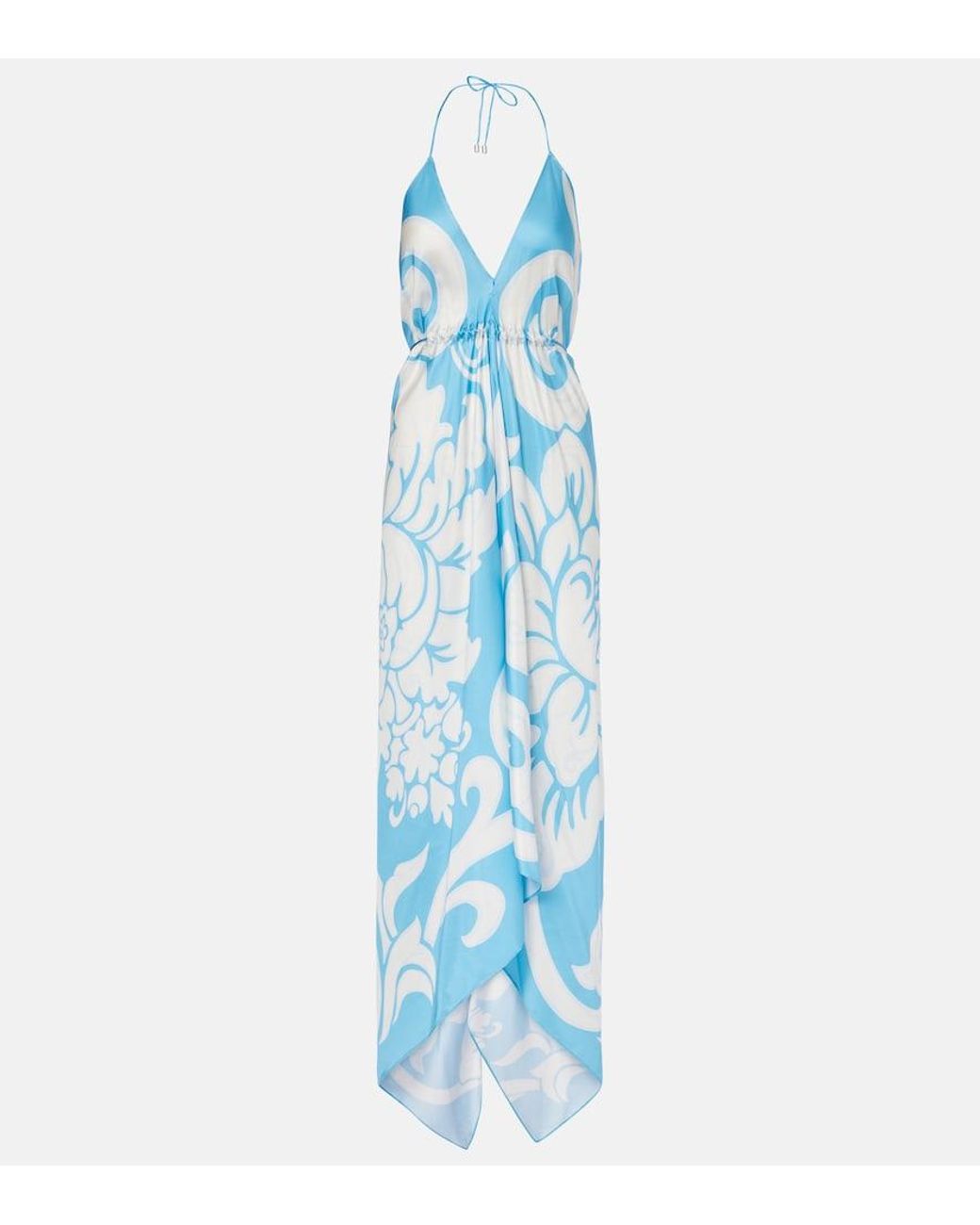 Etro Blue Printed Silk Midi Dress