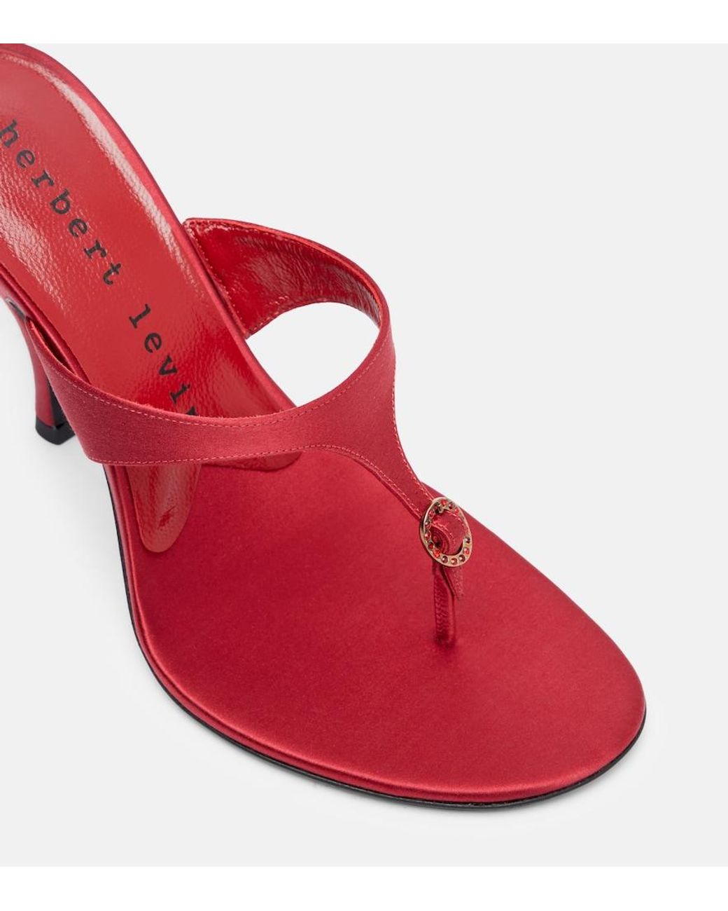 Herbert Levine Red Kiss And Tell Embellished Satin Thong Sandals
