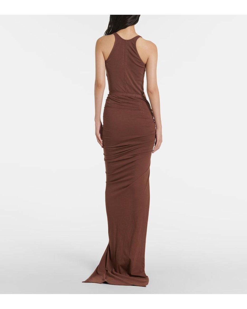 Rick Owens Brown Drkshdw Edfu Cotton Jersey Maxi Skirt
