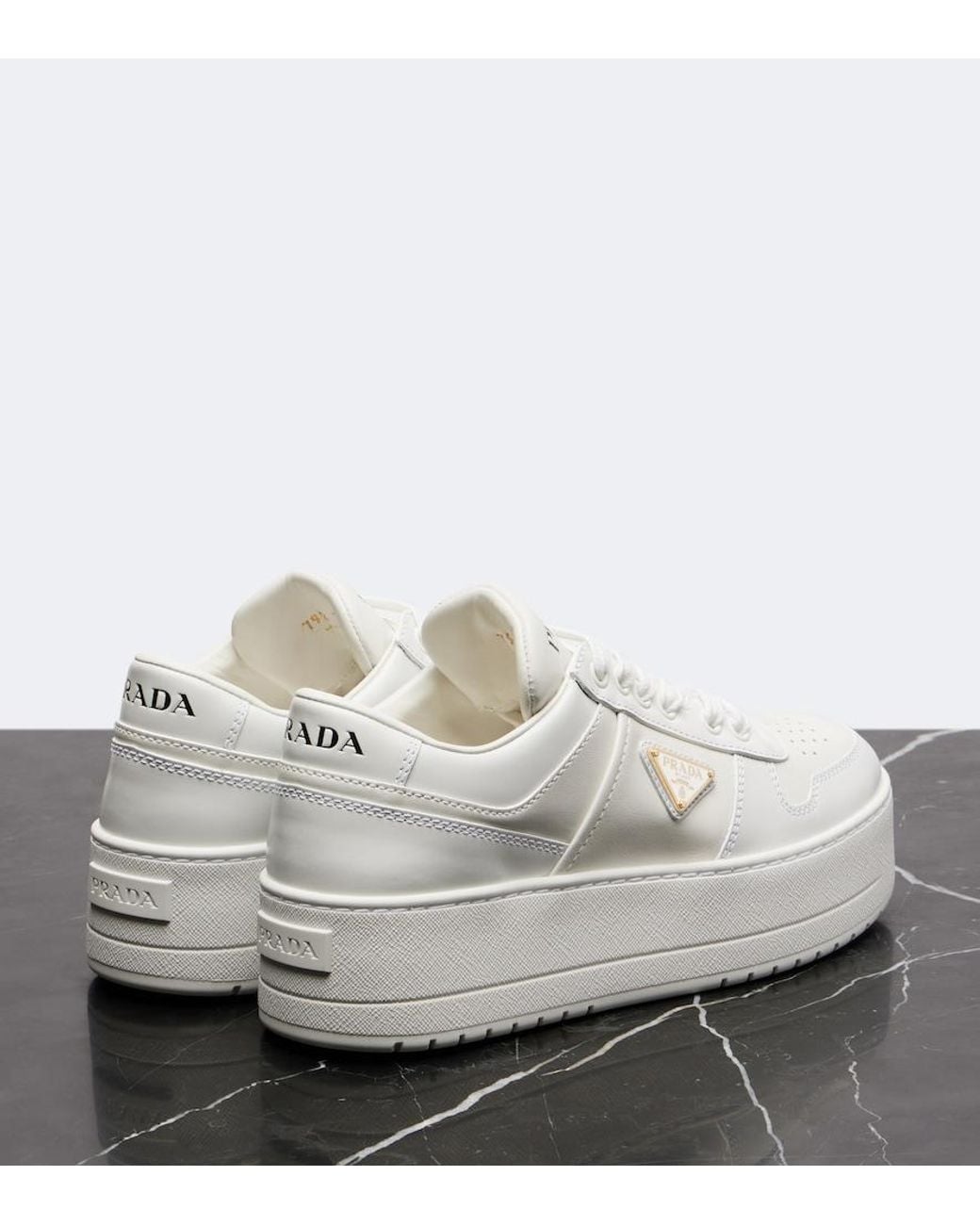 Prada White Downtown Bold Leather Platform Sneakers