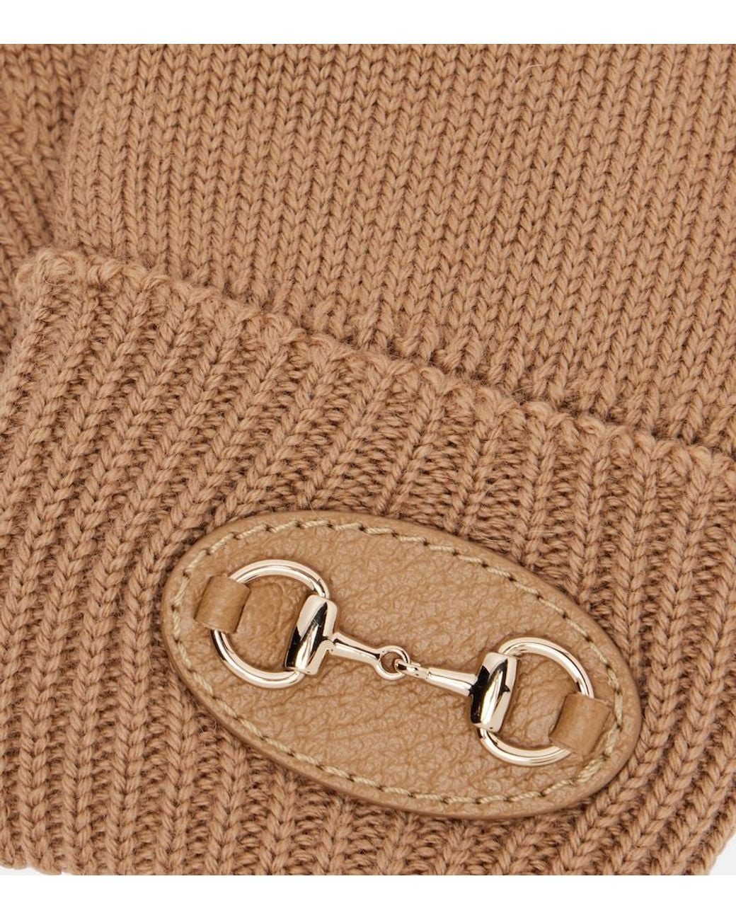 Gucci Natural Horsebit Ribbed-Knit Wool Gloves